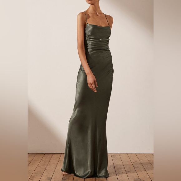 Shona Joy x Free People La Lune Lace Back 6 / Sm Green Silky Maxi Formal - Picture 3 of 10